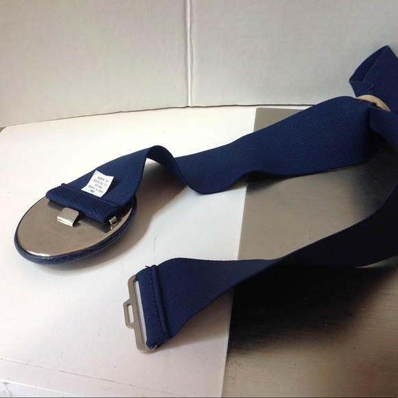 Vintage Blue Buckle Belt Faux Leather Oval Stretch